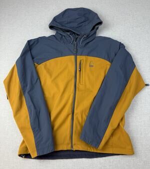 Sierra Designs Hooded Soft Shell Jacket Men’s Large Blue Gold Full Zip Outdoor